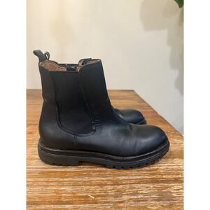 ZARA Black Leather Chelsea Boots Side Zip Lug Sole Women Size 35